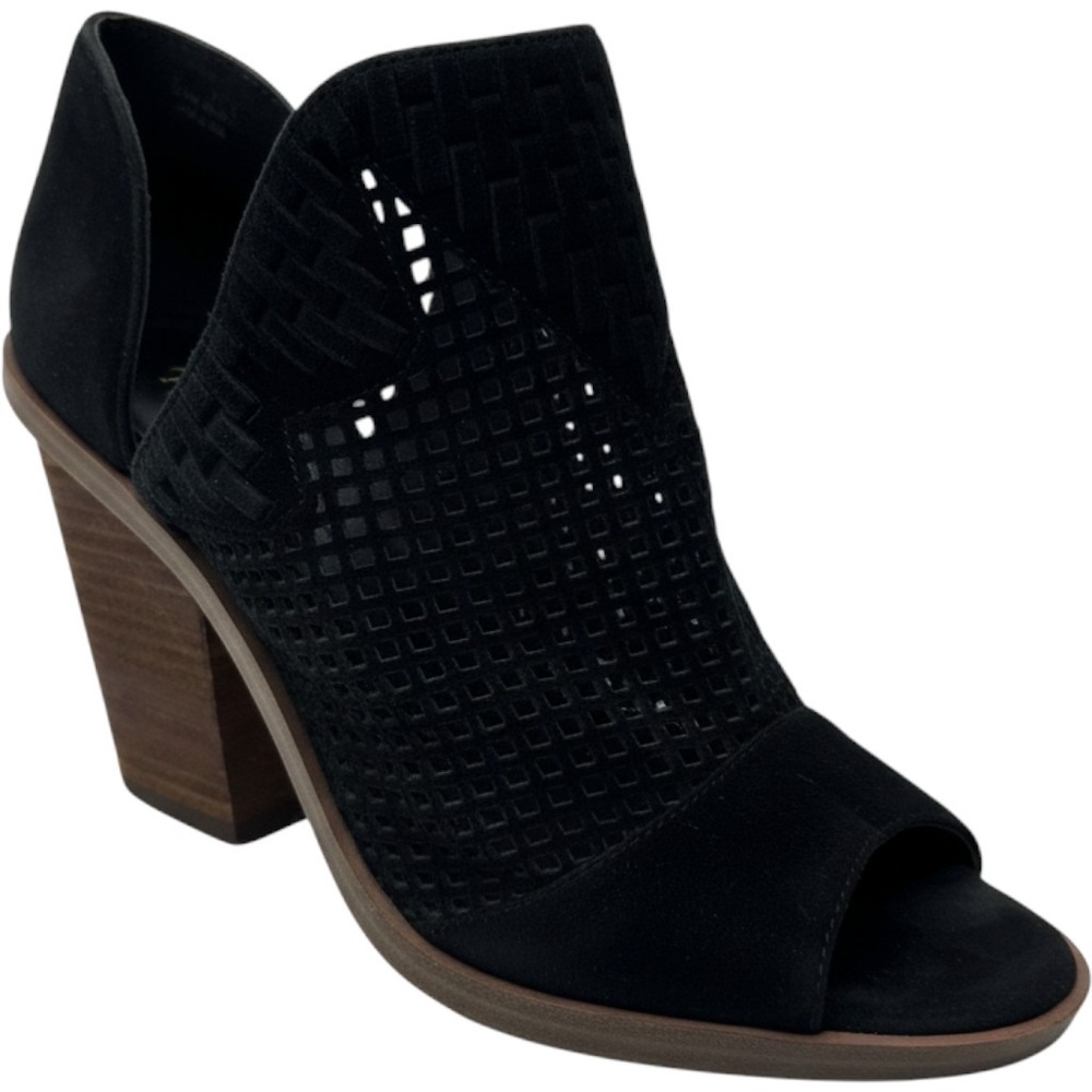 Vince Camuto Black Suede Laser Cut Peep Toe Block Heel Booties sexy 9.5